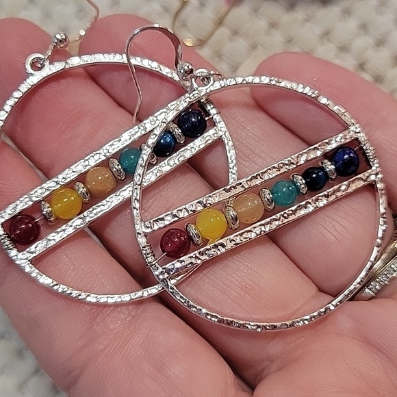 CHAKRA STONE STERLING SILVER HOOP DROP EARRINGS - Picture 5 of 8